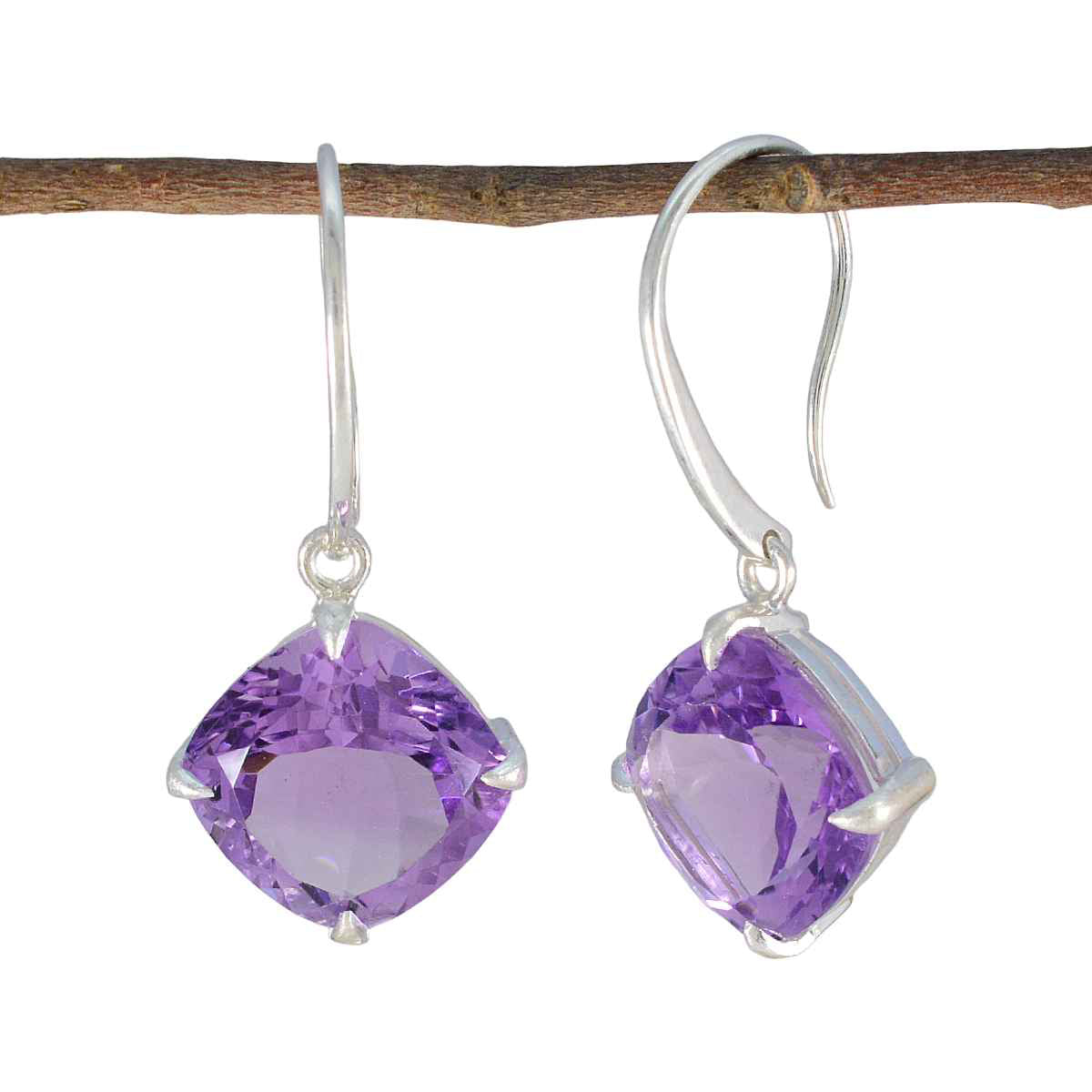 Min-seo Purple Solitaire Dangle Earrings for Glam Style Amethyst Purple Dangle