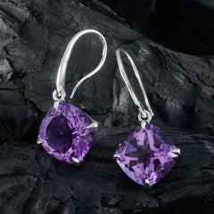 Min-seo Purple Solitaire Dangle Earrings for Glam Style