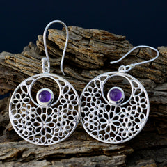 Ana Purple Solitaire Dangle Earrings with Floral Design