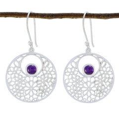 Ana Purple Solitaire Dangle Earrings with Floral Design Amethyst Purple Dangle