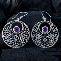 Ana Purple Solitaire Dangle Earrings with Floral Design