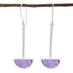 Bruna Purple Solitaire Dangle Earrings for Glam Style Amethyst Purple Dangle