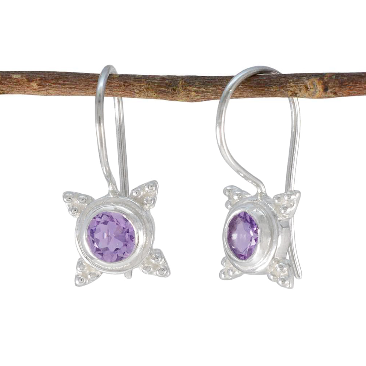 Penelope Purple Solitaire Dangle Earrings for Glam Amethyst Purple Dangle
