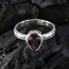 Zoe Purple Solitaire Ring with Teardrop Amethyst