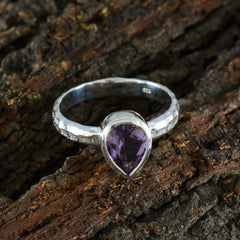 Zoe Purple Solitaire Ring with Teardrop Amethyst
