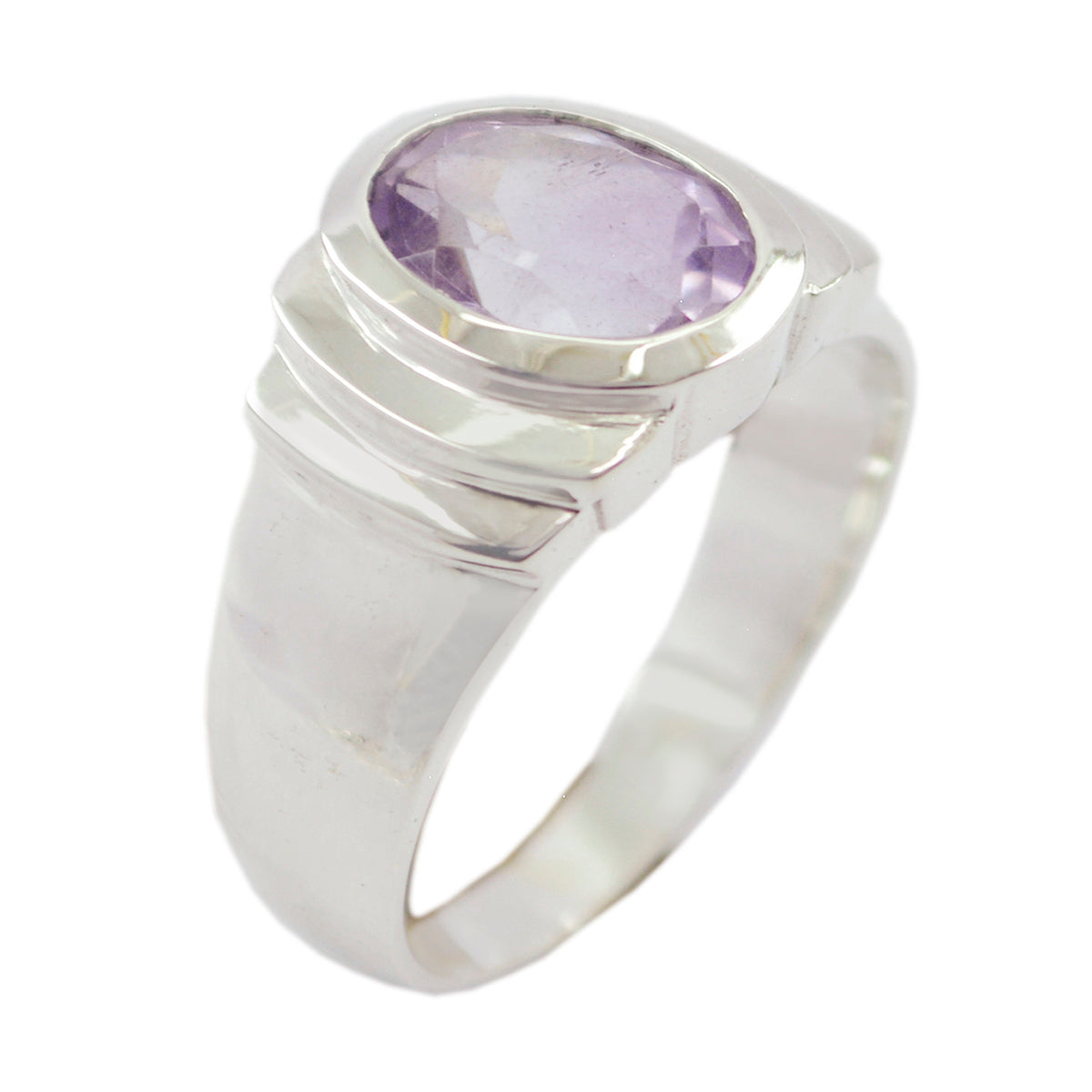 Araya Purple Solitaire Ring with Oval Amethyst Gemstone Amethyst Purple