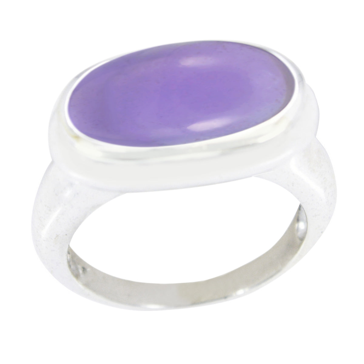 Purple Solitaire Ring by Aaliyah sterling silver band with oval purple cabochon stone closeup