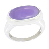 Purple Solitaire Ring by Aaliyah sterling silver band with oval purple cabochon stone closeup
