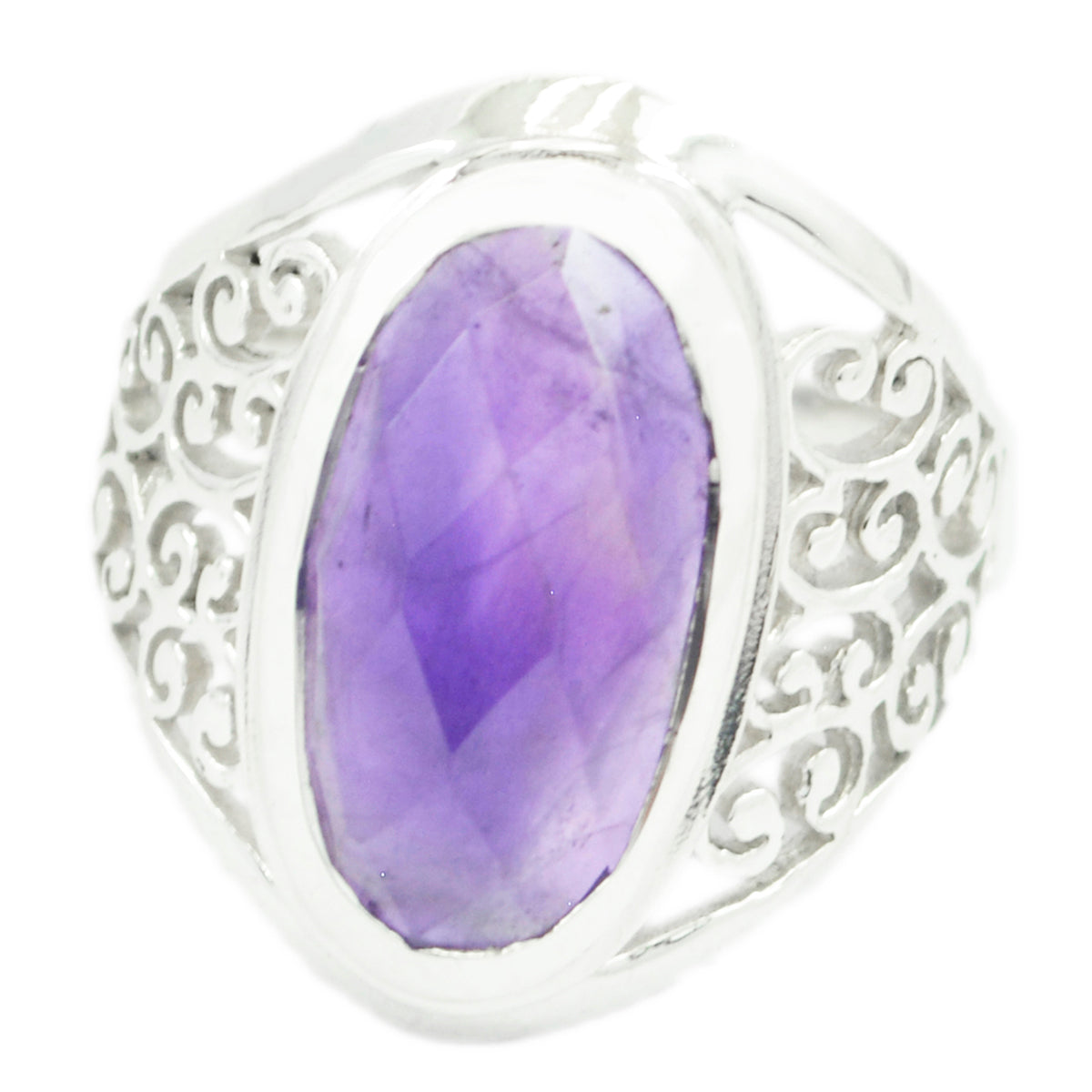 Clara Purple Solitaire Ring with Intricate Design Amethyst Purple
