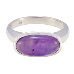 Aaliyah Purple Solitaire Ring sterling silver band with oval amethyst cabochon for everyday wear