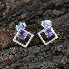 Yuki Purple Solitaire Stud Earrings in Stylish Design