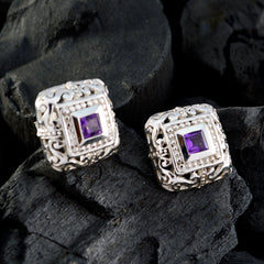 Ji-eun Purple Solitaire Stud Earrings for Everyday Glam