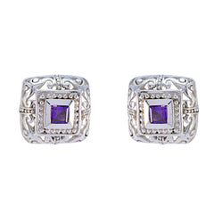 Ji-eun Purple Solitaire Stud Earrings for Everyday Glam Amethyst Purple Stud