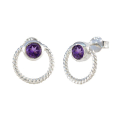 Mei Purple Solitaire Stud Earrings for Everyday Glam