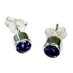 Sofia Purple Solitaire Stud Earrings in Silver Set Amethyst Purple Stud