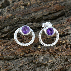 Mei Purple Solitaire Stud Earrings for Everyday Glam