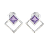 Yuki Purple Solitaire Stud Earrings in Stylish Design Amethyst Purple Stud