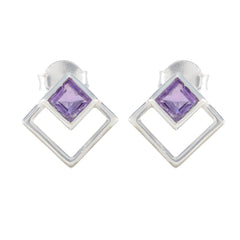 Yuki Purple Solitaire Stud Earrings in Stylish Design Amethyst Purple Stud