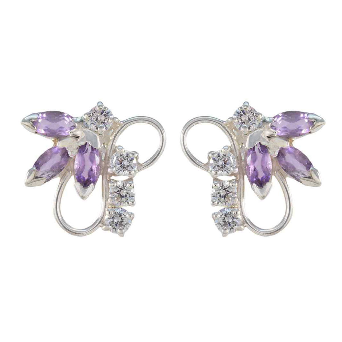 Isabella Purple Stud Earrings with Gemstone Accent Amethyst Purple Stud