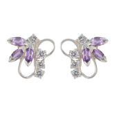 Isabella Purple Stud Earrings with Gemstone Accent Amethyst Purple Stud