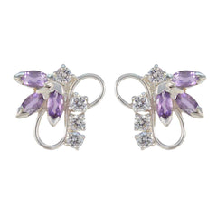 Isabella Purple Stud Earrings with Gemstone Accent Amethyst Purple Stud