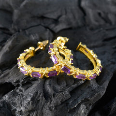 Aaliyah Purple Stud Earrings with Gold Detailing