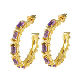 Aaliyah Purple Stud Earrings with Gold Detailing Amethyst Purple Stud