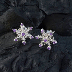 Isabelle Purple Stud Earrings in Floral Design