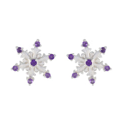 Isabelle Purple Stud Earrings in Floral Design Amethyst Purple Stud