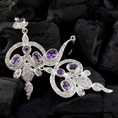 Siti Purple Stud Earrings - Elegant Silver Charm