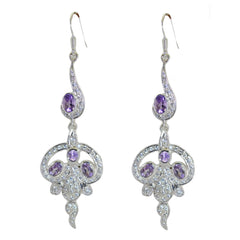 Siti Purple Stud Earrings - Elegant Silver Charm