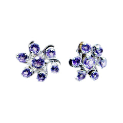 Sakura Purple Stud Earrings with Elegant Design Amethyst Purple Stud