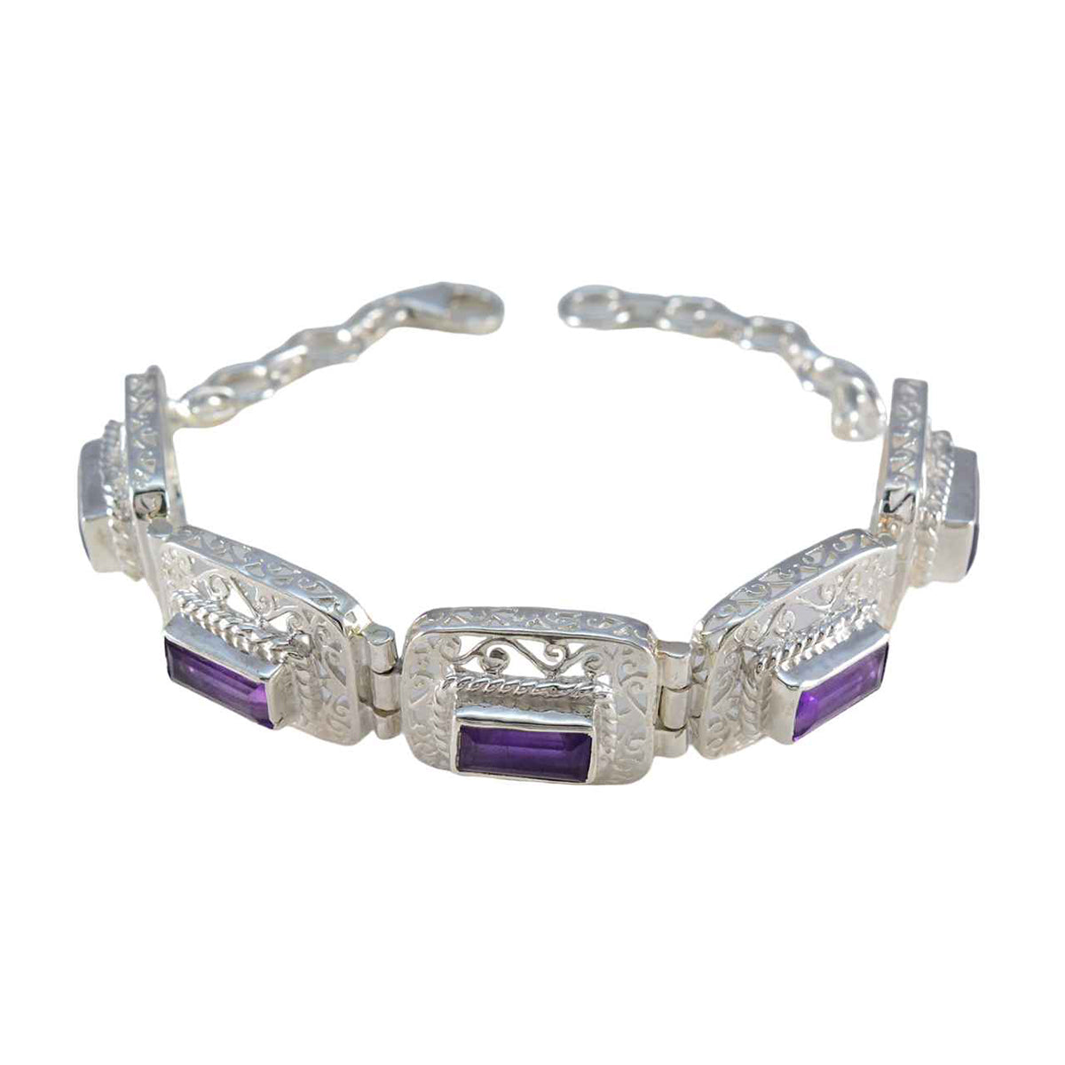 Isla Purple Tennis Bracelet with Decorative Silver Design Amethyst Purple