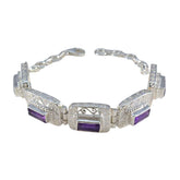 Isla Purple Tennis Bracelet with Decorative Silver Design Amethyst Purple