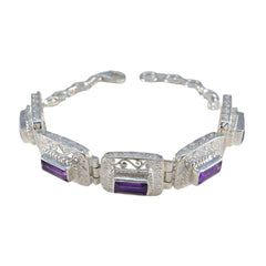 Isla Purple Tennis Bracelet with Decorative Silver Design Amethyst Purple