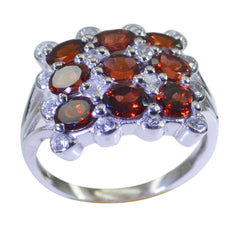 Camilla red navratna ring for women with clustered deep red gemstones and clear accent stones on silver band