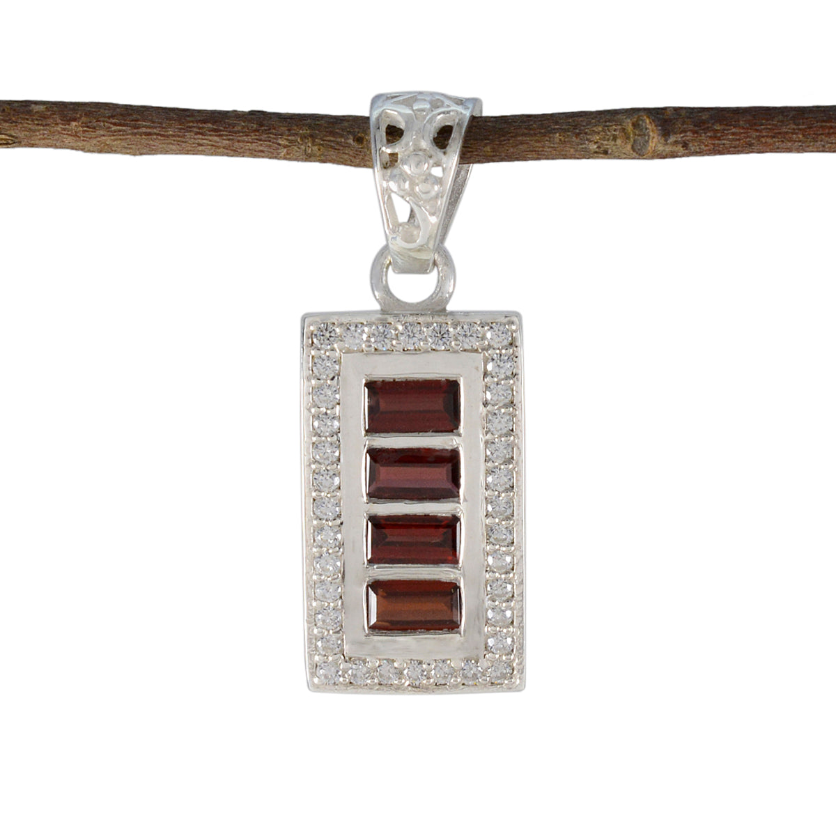 Bianca Red Abstract Pendant with Stylish Silver Frame Garnet Red Red