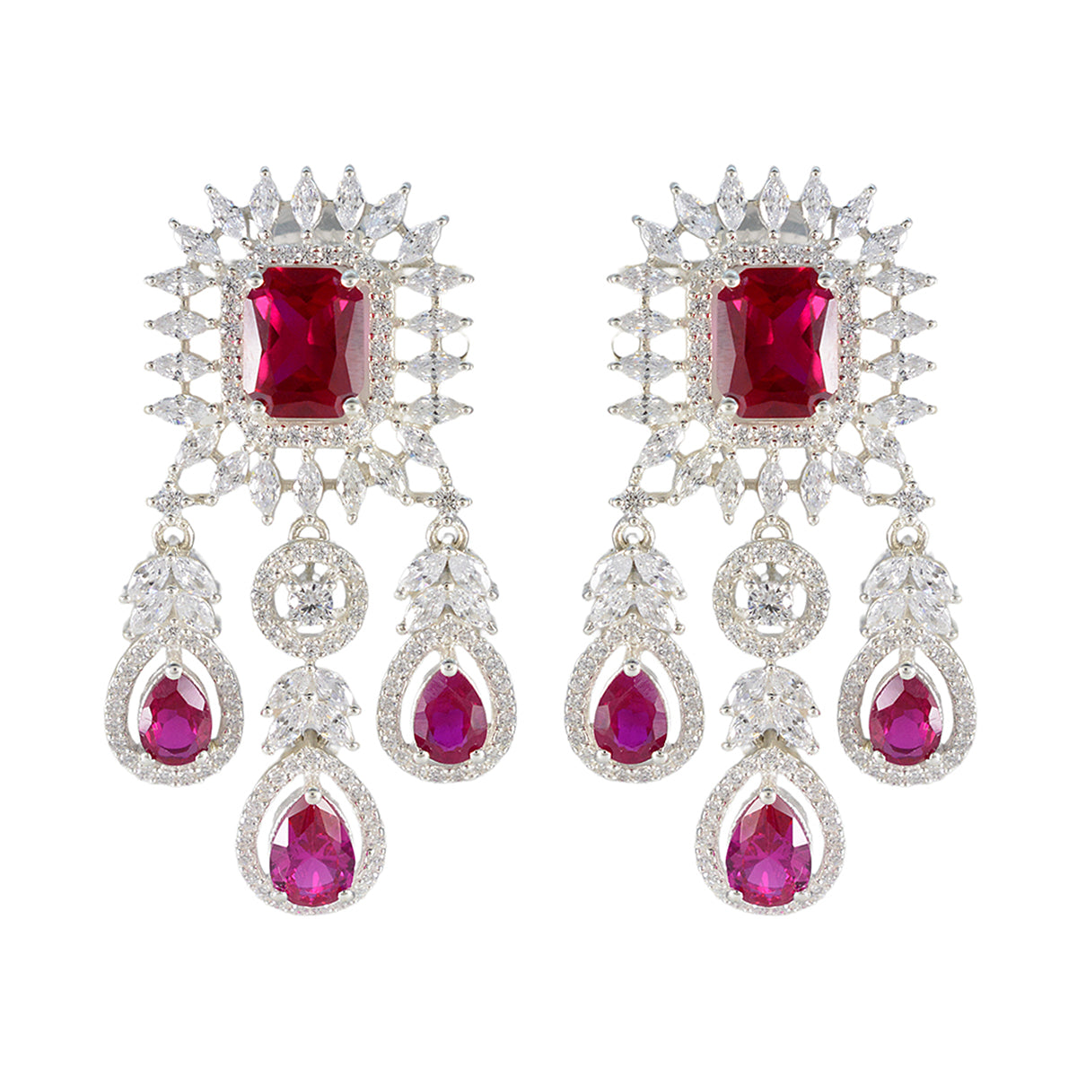 Ayesha Red Chunky Stud Earrings for a Bold Look Ruby CZ Red Stud