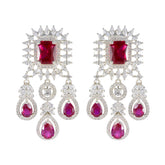 Ayesha Red Chunky Stud Earrings for a Bold Look Ruby CZ Red Stud