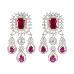 Ayesha Red Chunky Stud Earrings for a Bold Look Ruby CZ Red Stud