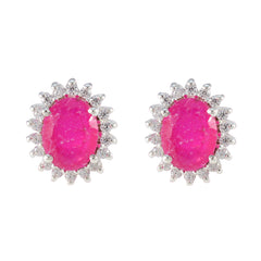 Natalia Red Dainty Stud Earrings with Gemstone Detail Indian Ruby Red Stud