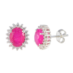 Natalia Red Dainty Stud Earrings with Gemstone Detail