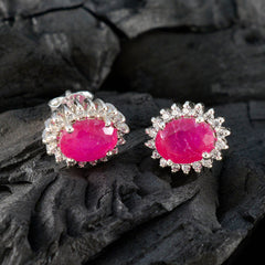 Natalia Red Dainty Stud Earrings with Gemstone Detail