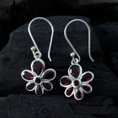 Li Lee Red Dangle Earrings with Floral Design