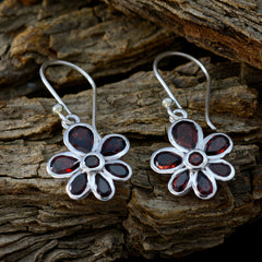 Li Lee Red Dangle Earrings with Floral Design