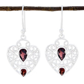 Florencia Red Dangle Earrings India - Stylish Heart Design Garnet Red Dangle