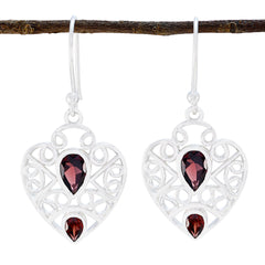 Florencia Red Dangle Earrings India - Stylish Heart Design Garnet Red Dangle