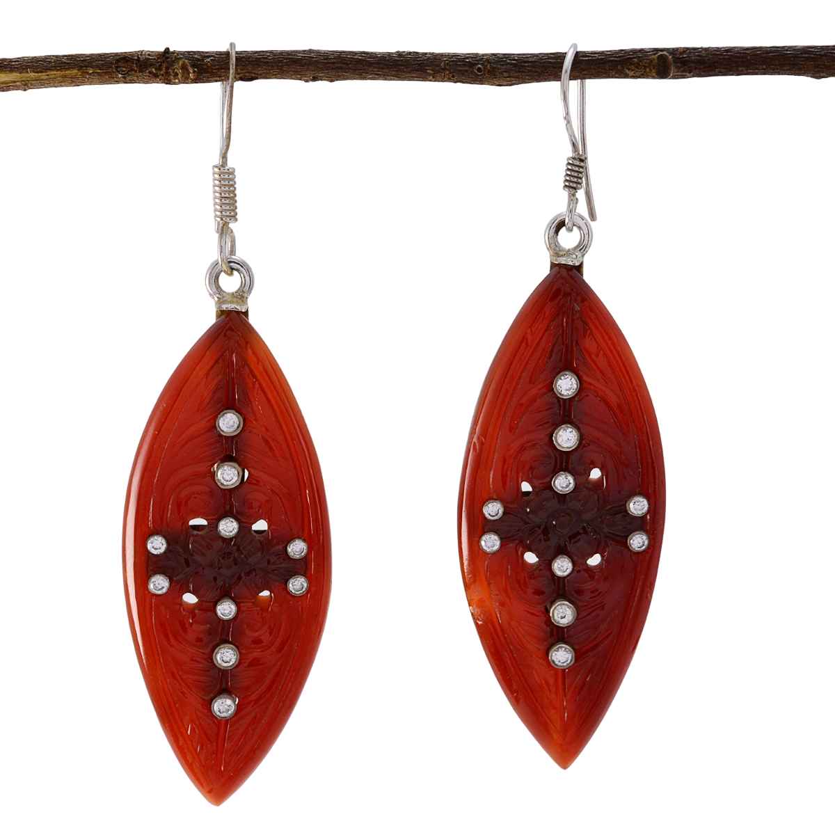 Liyana Red Dangle Earrings with Sparkling Stones Red Onyx Red Dangle