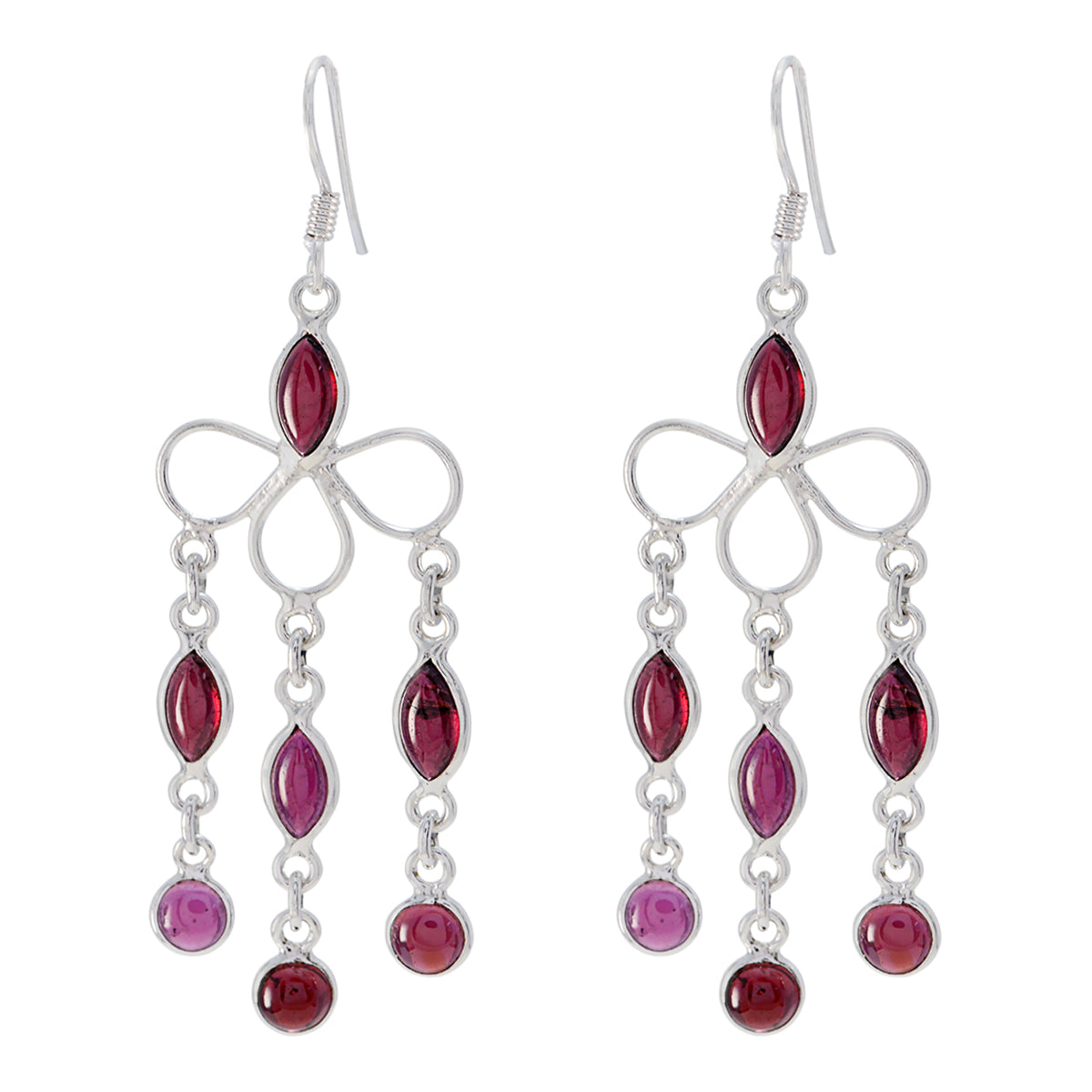 Natalia Red Dangle Earrings with Gemstone Accents Garnet Red Dangle