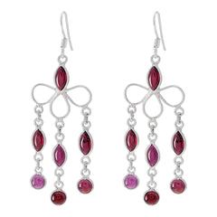 Natalia Red Dangle Earrings with Gemstone Accents Garnet Red Dangle